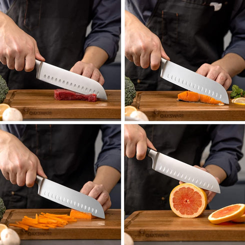 7" Santoku Knife, Razor Sharp Kitchen Cutting Chopping Chef Knife, Professional High Carbon German Steel Cooking Knife for Meat, Vegetables, and F...