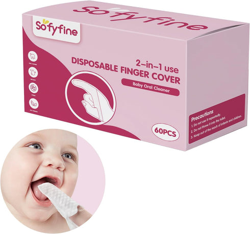 60 Count Disposable Finger Cover for Baby Oral Cleaning, 0-36 Months Infant Tongue Cleaner, Dry Wipes for Newborn Mouth Cleaner, Premium Toddler G...