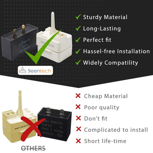 W10613606 Refrigerator Compressor Start Relay and Capacitor by Seentech - Compatible with Whirlpool, Kenmore, fridges. Replace Part Number: W10416065, PS8746522, 67003186