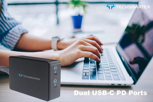 Techsmarter 2-Port Dual 65W and 18W USB C PD Desktop Wall Charger.......