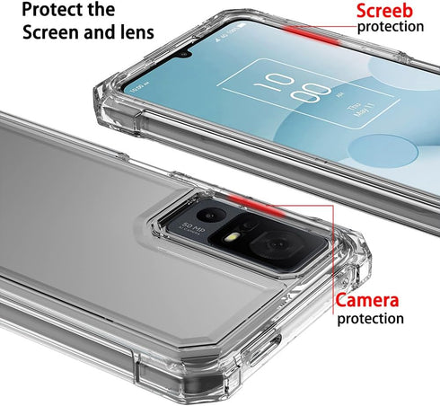 for TCL 40 XL Case, with Tempered Glass Screen Protector Crystal Clear Full-Body Rugged Hybrid Bumper Shockproof Protective Phone case Cover for T...