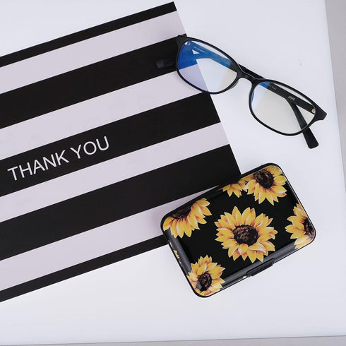 Mini Aluminum Cards Wallet RFID Credit Card Holder RFID Credit Card Case Bussiness Card Case Metal ID Case for Men Women-The Sunflowers...