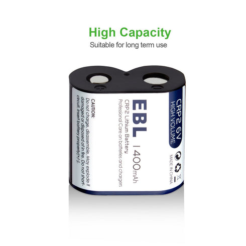 EBL CR-P2 Batteries, 6V 1400mAh Lithium Photo Battery Replaces 223A DL223A EL223AP...