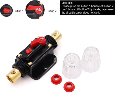 2 Piece 50A Circuit Breaker 12V with Manual Reset,50 amp Inline Fuse 0-8 Gauge for Car Audio Marine Boat Stereo Switch Inverter Replace Fuses...