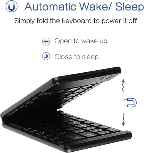 Foldable Bluetooth Keyboard, Portable Wireless Keyboard Rechargeable Full Size Ultra Slim Folding Keyboard Compatible iOS Android Windows Smartpho...