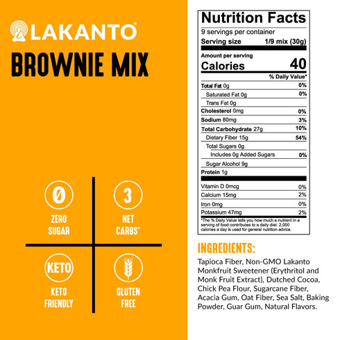 Lakanto Sugar Free Brownie Mix - Sweetened with Monk Fruit Sweetener, Keto Diet Friendly, Delicious Dutched Cocoa, High in Fiber, 3g Net Carbs, Gl...