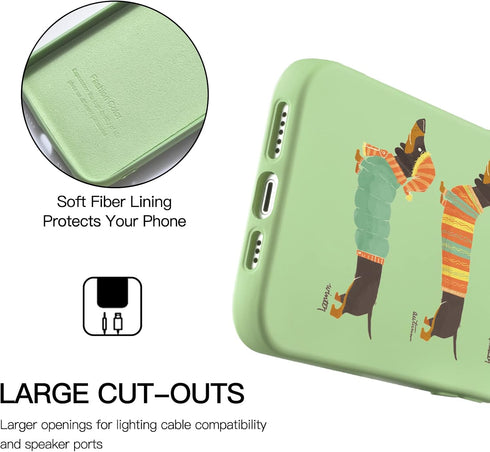Idocolors Cute Dachshund Dog Phone Case Compatible with iPhone 13 Mini,Green Liquid Silicone Lovely Printted Case,Soft Gel Rubber Full-Body Protec...