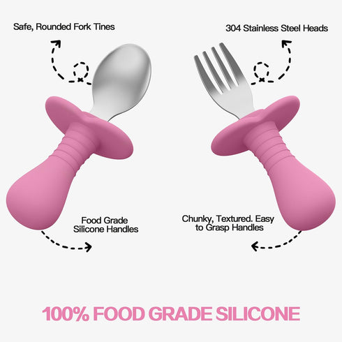 2 Pcs Toddler Utensils Forks and spoons set, Stainless Steel Childrens Silverware for Safe flatware Metal Kids Cutlery set with Round Handle, BPA ...