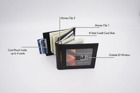 Men's Cowhide Trifold/Bifold Double Money Clip Wallet (Z Money Clip) (Tan Outside ID)...