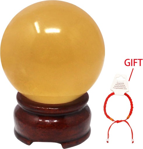 Feng Shui Natural Citrine Crystal Sphere Ball 2" +Stand and One Free Red String Bracelet Y1386...