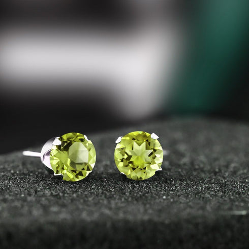Gem Stone King 925 Sterling Silver Green Peridot Stud Earrings For Women (2.00 Cttw, Gemstone Birthstone, Round 6MM)...
