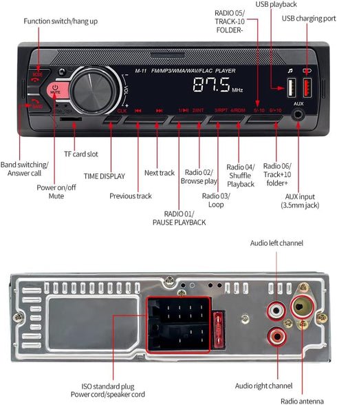 UNITOPSCI Single Din Car Stereo Bluetooth 5.0 Multimedia Audio Receiver, Push to Talk Assistant, Hands-Free Call Voice Control,MP3/FM/AUX in/USB/T...
