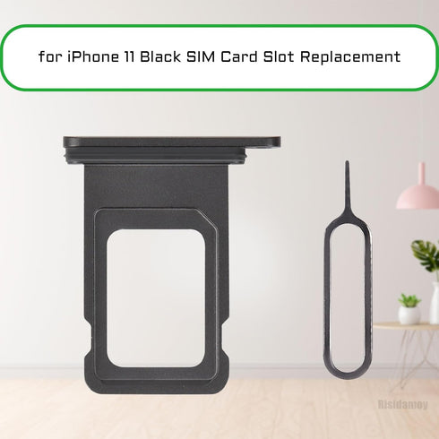 for iPhone 11 Black SIM Card Slot Replacement Single SIM Version for iPhone11 Card Tray Holder Adapter with Waterproof Rubber Ring Repair Tool Fix...