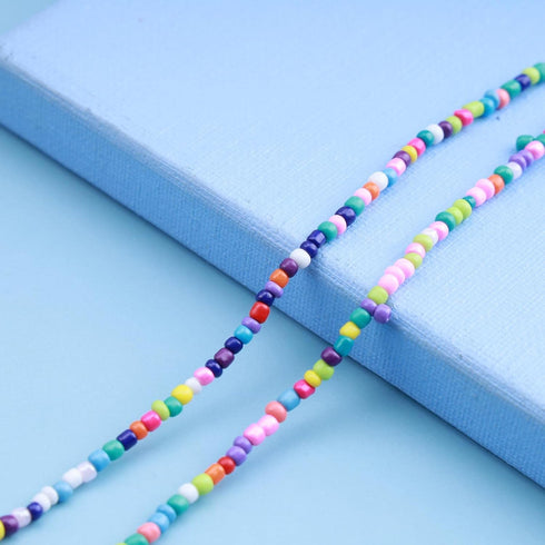 Boho Sean Bead Choker Necklace Rainbow Beaded Flower Clavicle Necklace Beach Colorful Rice Bead Necklace Chain Summer Rainbow Choker Necklace Chai...
