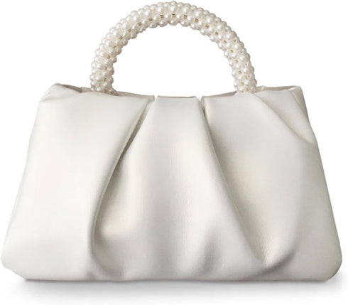 White Pearl Purse Women Soft Leather Evening Clutch Bag Wedding Prom Shoulder Crossbody Bag Small Chic Party Purse…...