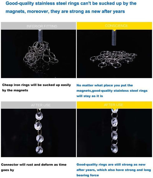 Fushing 100Pcs Stainless Split Rings, Crystal Chandeliers Connectors for Chandelier, Curtain,Suncatchers, Crystal Garland,Necklaces, Keys, Earring...