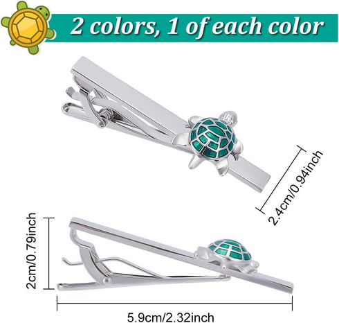 2PCS Turtle Tie Clips for Men Tortoise Tie Bar Clips Personalized Cufflinks Set Fathers Day Birthday Jewelry Gift (Green Black)...