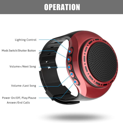 Wireless Wearable Waterproof Wrist Portable Bluetooth Speaker Watch with Multi Function FM Radio & MP3 Player & TWS & Selfie & Ultra Long Standby ...