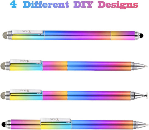 Capacitive Stylus Pen, 4-in-1 High Sensitivity and Precision Touch Screen Stylus Clear Disc Tip,Black Rubber Tip &Mesh Fiber Tip Compatible with U...