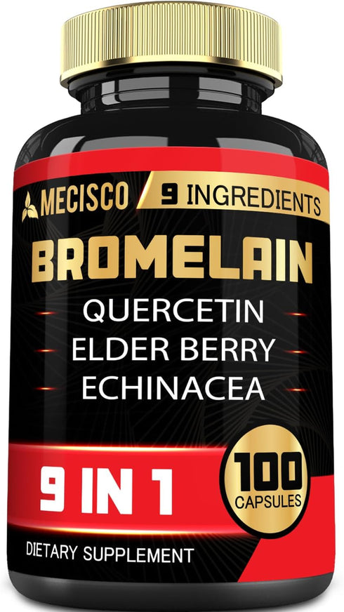 Bromelain 1000mg with Quercetin, Elderberry, Echinacea & More Supplement - 100 Capsules - Bromelain Quercetin Supplement Supports Digestive System...