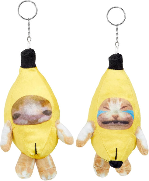 Shappy 2 Pieces Sound Making Banana Cat Keychain 6.5 x 3.9 x 3 Inch Happy Funny Crying Banana Cat Plush Keychain Soft Cat Stuffed Animal Christmas...