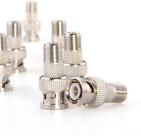 10-Pack Nickel-Plated Brass BNC Male to F Female Coaxial Adapter - 75 Ohm, for CCTV Camera, RG6/RG59 Cable, Scanner - Not for TV/Antenna...