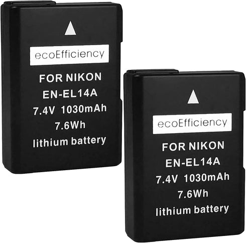 2-Pack of EN-EL14, EN-EL14A Batteries for Nikon D3500, D3100, D3200, D3300, D3400, D5100, D5200, D5300, D5500, D5600, DF, Coolpix P7000, P7100, P7...