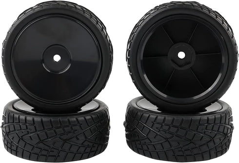 4PCS 1:10 On Road RC Tires 12mm Hub Wheel Rims Concentric Hard Dish for Touring Racing Cars, Black...