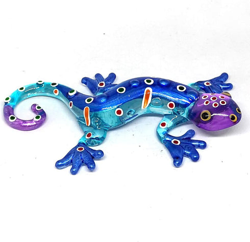 ZOOCRAFT Glass Gecko Figurine Blue Miniature Hand Blown Lampwork Animal Statue Decor...