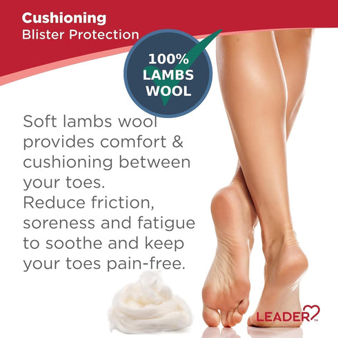 Leader 100% Lambs Wool Padding, Provides Cushioning Comfort and Pain Relief Between Toes, 3/8 oz, 2 Pack...