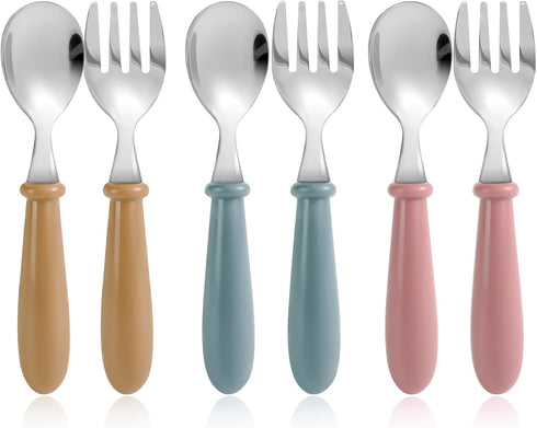 6 Pieces Toddler Utensils, Baby Forks and Spoons Set with Soft Colors Round Handles, Childrens Safe Flatware, Perfect Length For Toddlers, Dishwas...