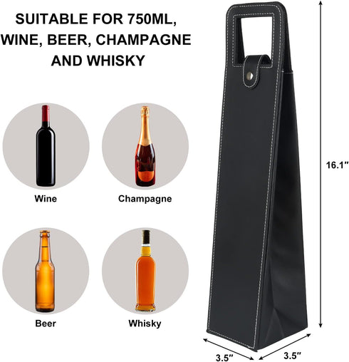Leather Wine Gift Bag 16.1x3.5x3.5 in, Wine Gift Tote Bag, Reusable Metal Clasp Gift Wine Bag, Portable Wine Protector for Parties, Birthdays, Wed...