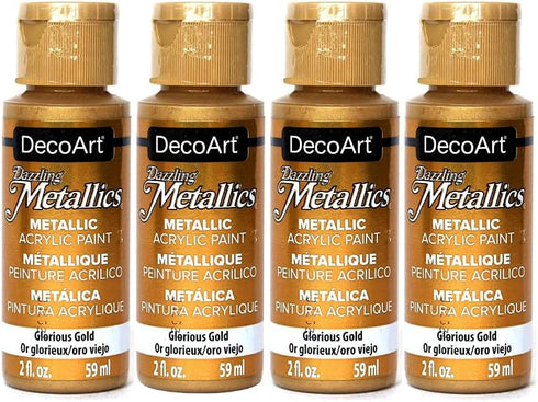 DecoArt Dazzling Metallics - 2 Ounce 4 Pack Glorious Gold Acrylic Paint Set Gold Metallic Acrylic Paint Art Supplies- Art Projects, Home Decor- E-...
