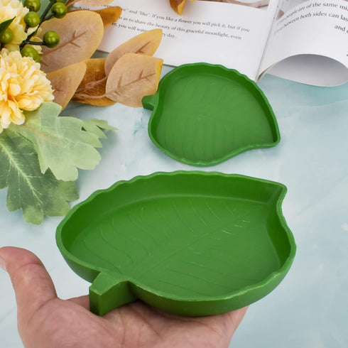 Leaf Shape Reptile Food Water Bowl 2 Pieces Reptile Plate Dish Drinking Bowl for Tortoise Corn Snake Crawl Pet Drinking and Eating, 2 Sizes...