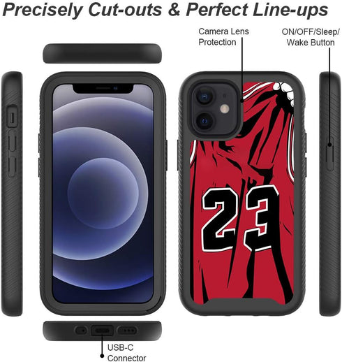 Basketball King 23 Red Jersey Design Compatible with iPhone 11 Case for Boys Luxury Shockproof Rugged Cover Dual Layer Soft TPU + Hard PC Bumper F...