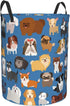 Cute Dogs Blue Round Laundry Hamper Storage Basket Toys Clothes Organizer Bin For Home Bathroom Bedroom Dorm Nursery, 38l...