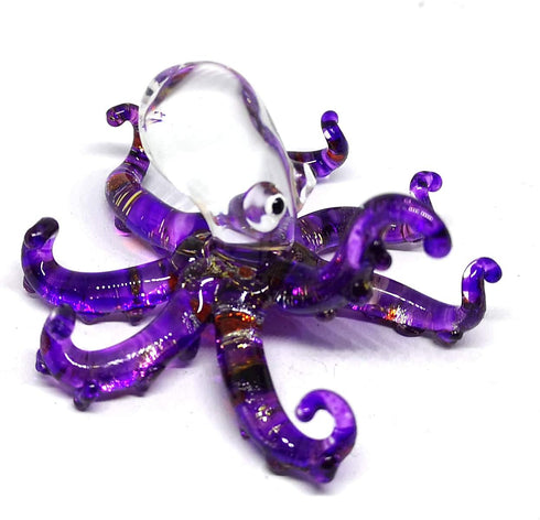 ZOOCRAFT Glass Sea Octopus Figurine Miniature Hand Blown Purple Coastal Style Home Decor Gift Collectible...