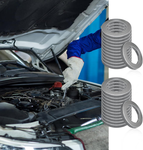 50 Pcs Oil Drain Plug Gaskets, Aluminum Engine Oil Drain Plug Washer Gaskets, Auto Oil Crush Washer Seals Replacement Accessories, Universal Fit f...
