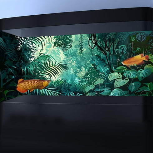 Green Forest Palm Leaf Aquarium Background, Art Watercolor Green Plant Theme Fish Tank Background, Crawling Terrarium Background 48X24IN with 8 EV...