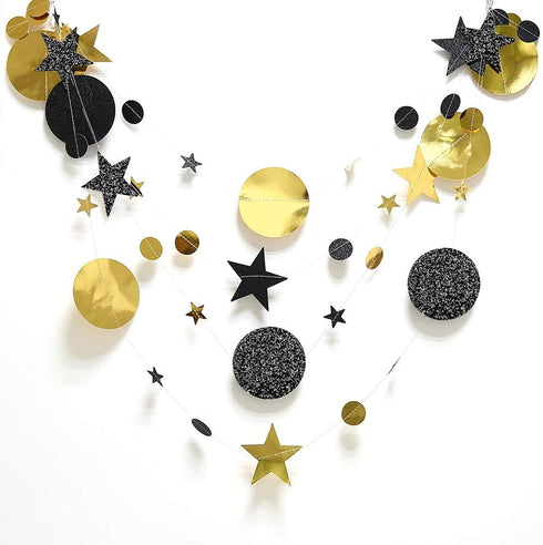 Cheerland Black Gold Party Decorations Star Garland Moon Stars Hanging Star Streamers Birthday Wedding Baby Shower Graduation NYE 2024 New Year Ei...