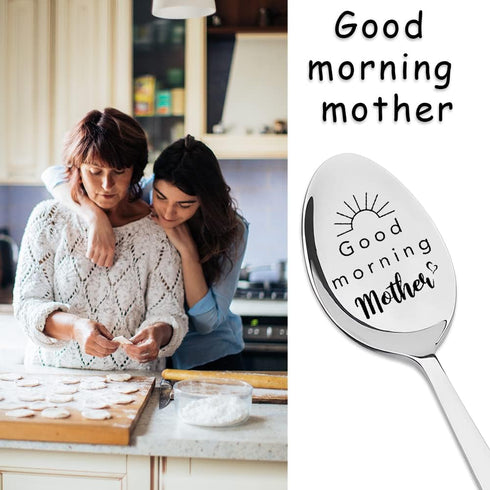 Good Morning Mother Spoon for Mom Mothers Day Gifts for Mama Mommy from Daughter Son to Mummy Birthday Christmas Gifts for Mom Spoons Gifts for St...