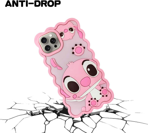 Cases For Phone 14 Pro Max/15 Pro Max Case, Stich Cute 3D Cartoon Cool Soft Silicone Animal Character Waterproof Protector Boys Kids Girls Gifts C...