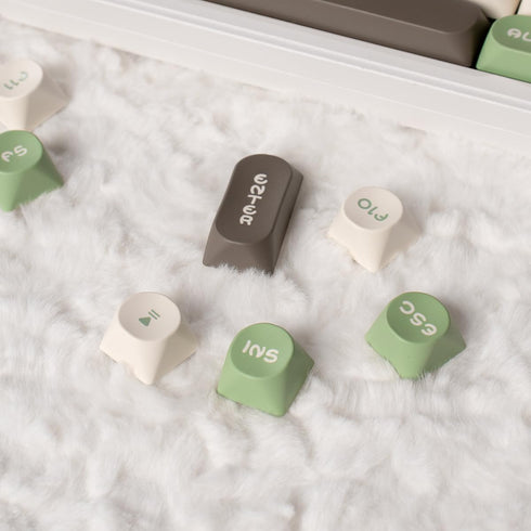 PBT Keycaps 130 Keys, Brown Green Moa Profile Keycaps, Double Shot Cute Round Keycaps for Mechanical Keyboard 61/64/75/84/87/104/108 Layout with K...