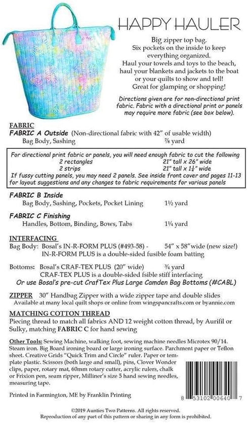 Aunties Two Patterns Happy Hauler pattern...