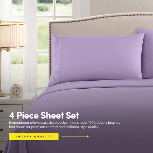 1500 Supreme Collection Twin XL Sheet Sets Lavender - 3 Piece Bed Sheets and Pillowcase Set for Twin XL Mattress - Extra Soft, Elastic Corner Stra...