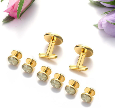 8pcs Mens Womens Cuff Links and Studs Set, Silver Black/Creative Clock Pattern Tuxedo Shirt CuffLinks for Valentines Day Business Wedding...