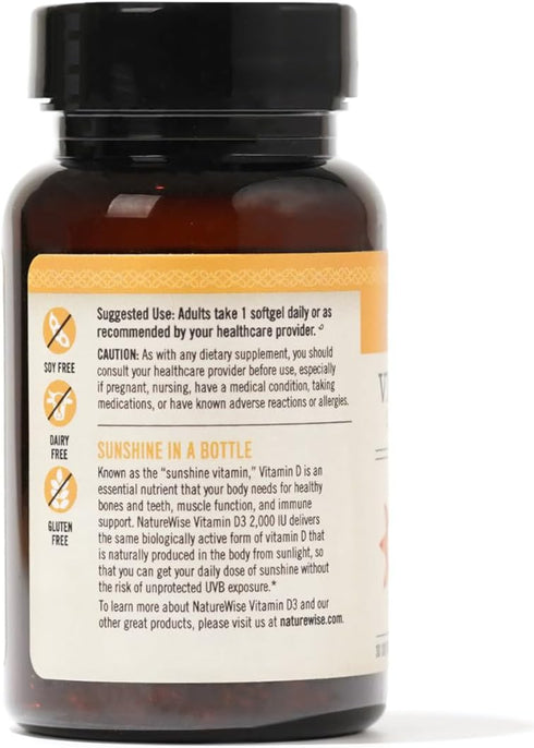 NatureWise Vitamin D3 2000iu (50 mcg) Healthy Muscle Function, and Immune Support, Non-GMO, Gluten Free in Cold-Pressed Olive Oil, ( Mini Softgel)...