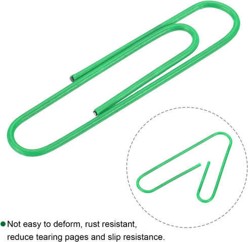 MECCANIXITY Paper Clips Medium Size 2 Inch Vinyl Coated to Prevent Tearing Pages with Box for Organize Office Home Green Count 200...