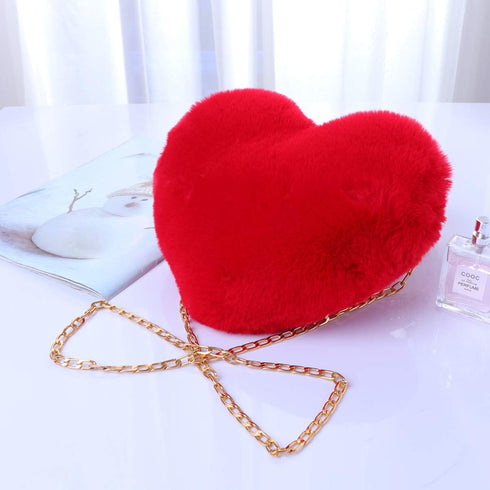 TENDYCOCO Heart Shaped Clutch Purse Faux Fur Shoulder Bag Crossbody Bag Fluffy Handbag...