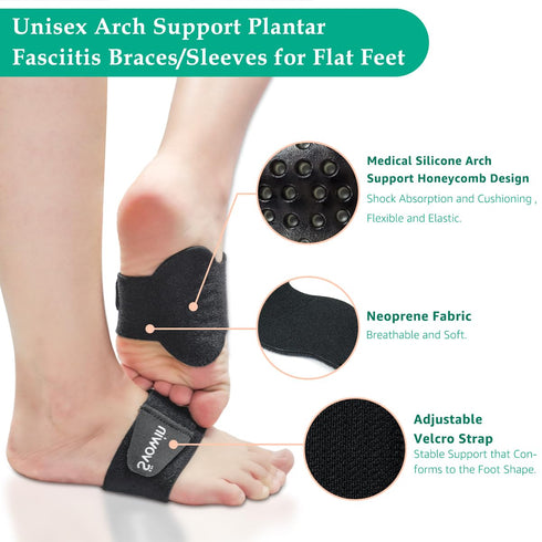 Arch Support Compression Sleeves for Flat Feet, Adjustable Velcro Plantar Fasciitis Braces for Fallen Arches, Unisex Orthotic Arch Support Wrap fo...